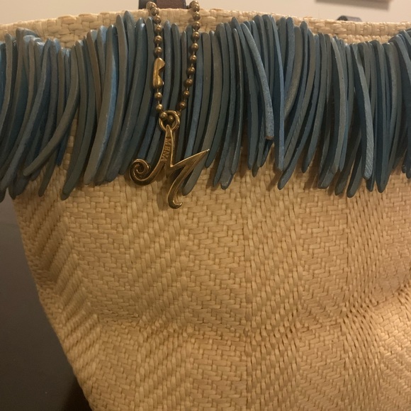 Mena New York Straw Bag with Blue Fringe - Picture 4 of 10